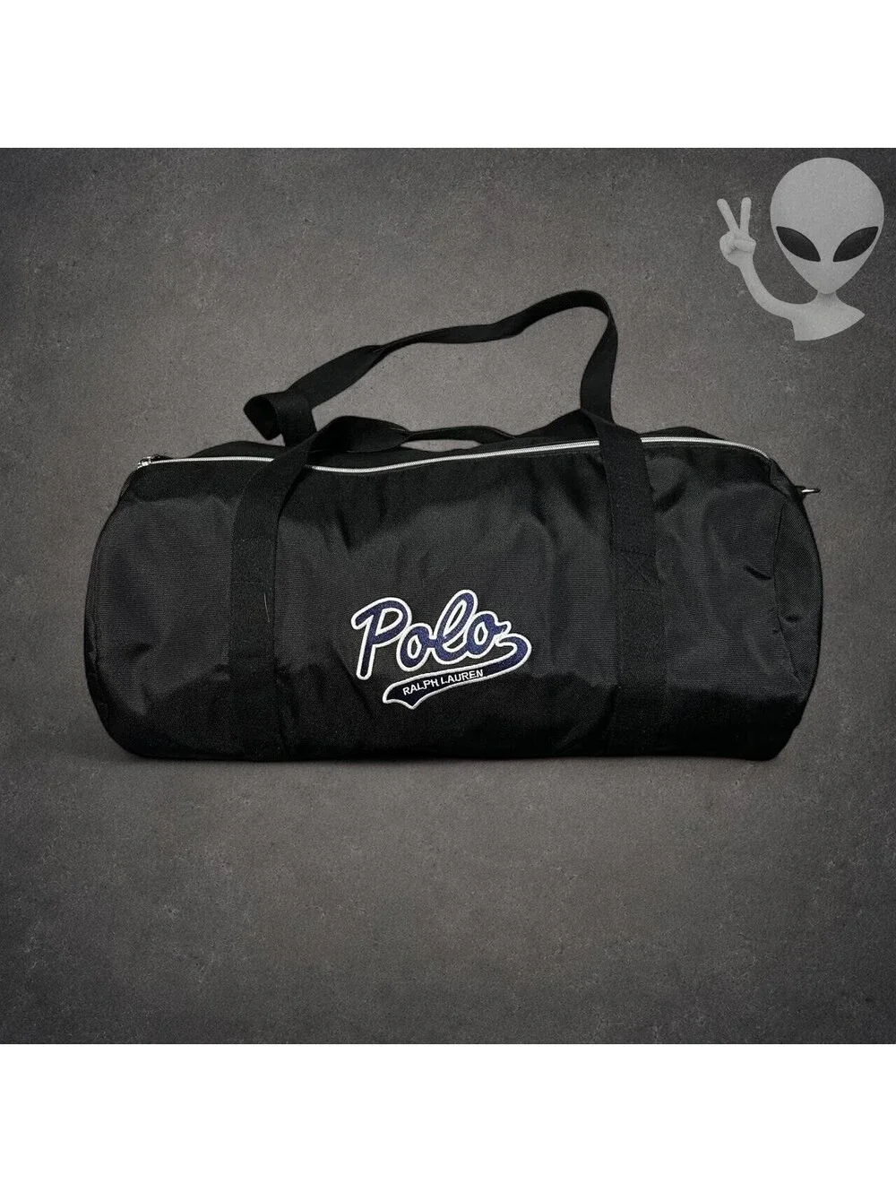 Polo Ralph Lauren Duffle Bag Unisex OS Black Nylon Script Logo Gym Weekender
